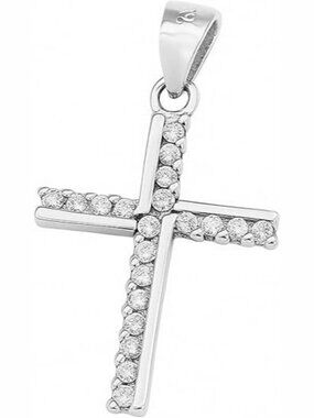 White/Clear Sterling Silver Half Eternity CZ Paved Christian Cross Pendant